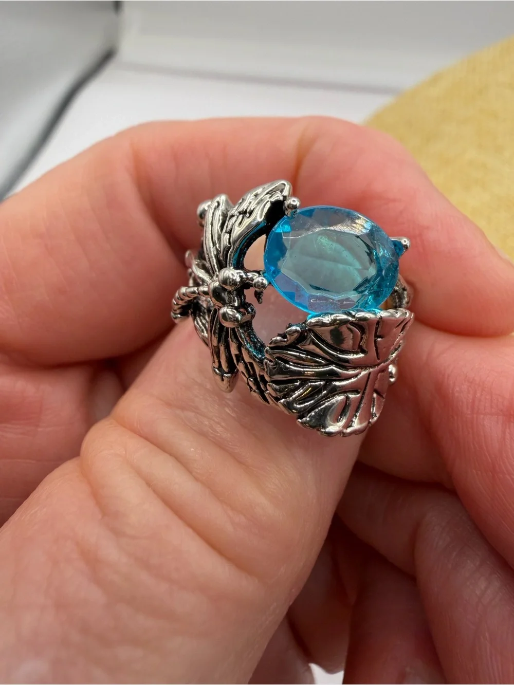 Jeweled DragonFly Ring Silver Band Blue Color Cubic Zirconia Insect Women’s 6